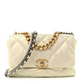 Iridescent Calfskin Quilted Large Chanel 19 Flap White