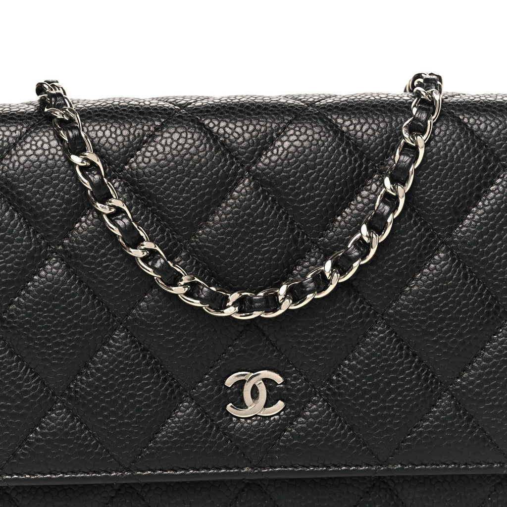 Caviar Quilted Wallet on Chain WOC Black