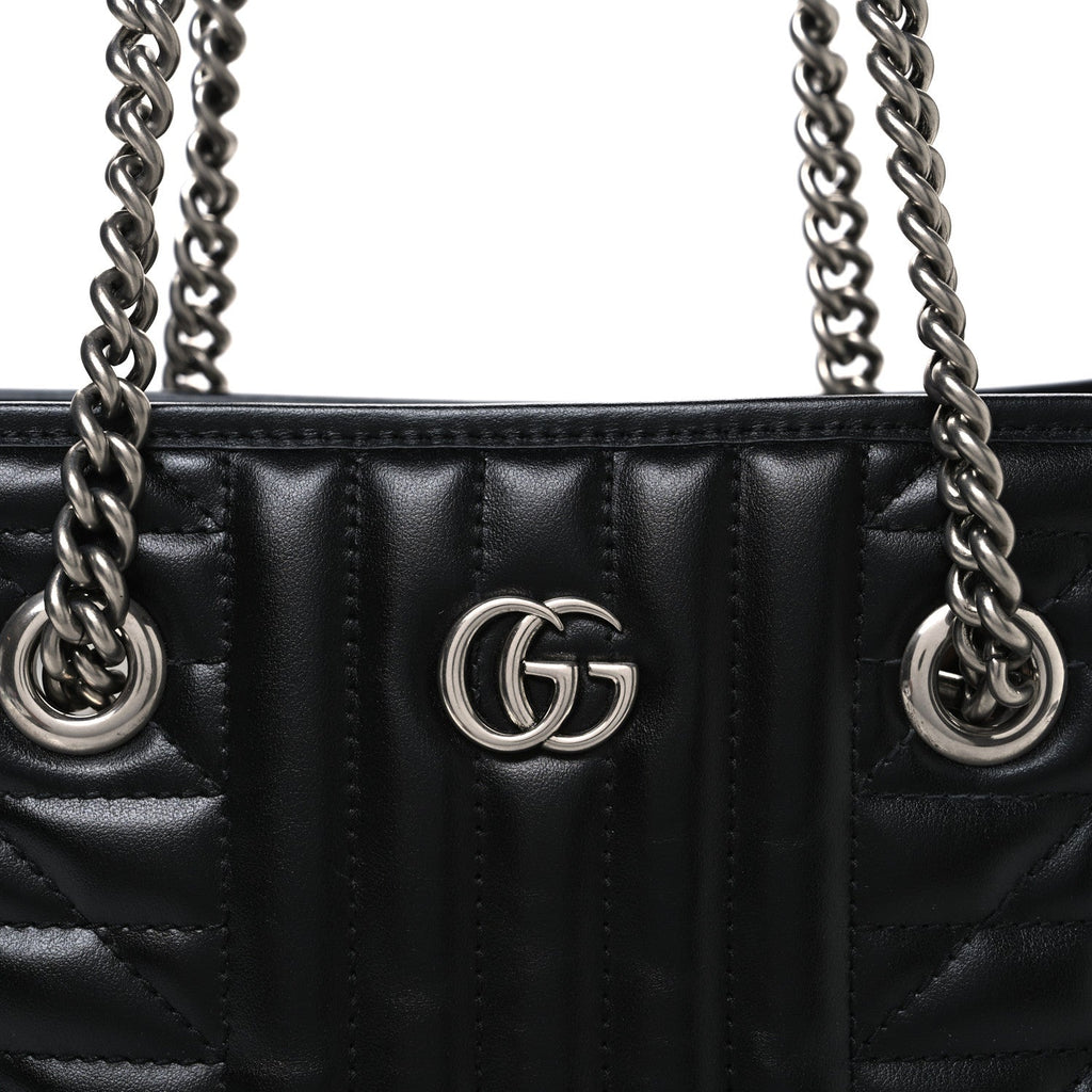 Calfskin Matelasse Aria Small GG Marmont Shoulder Tote Black