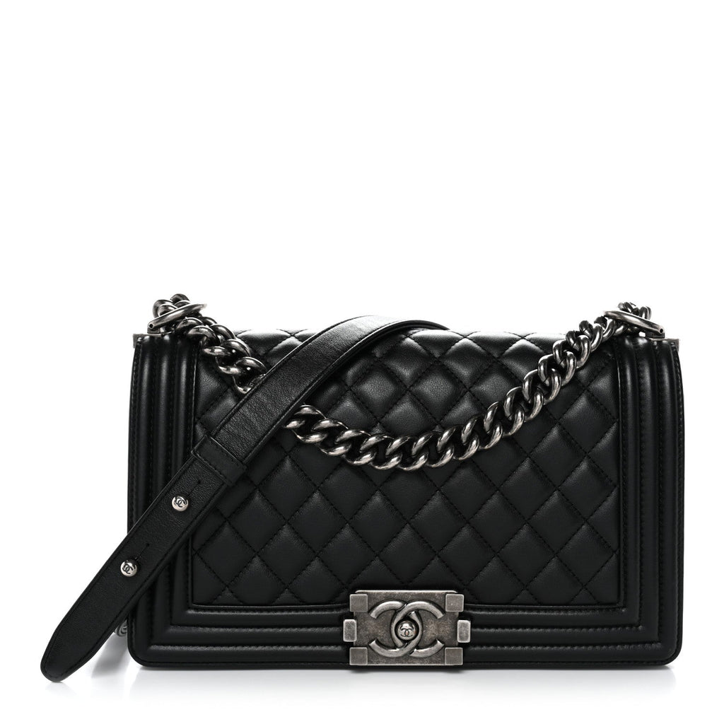 Lambskin Quilted Medium Boy Flap Black