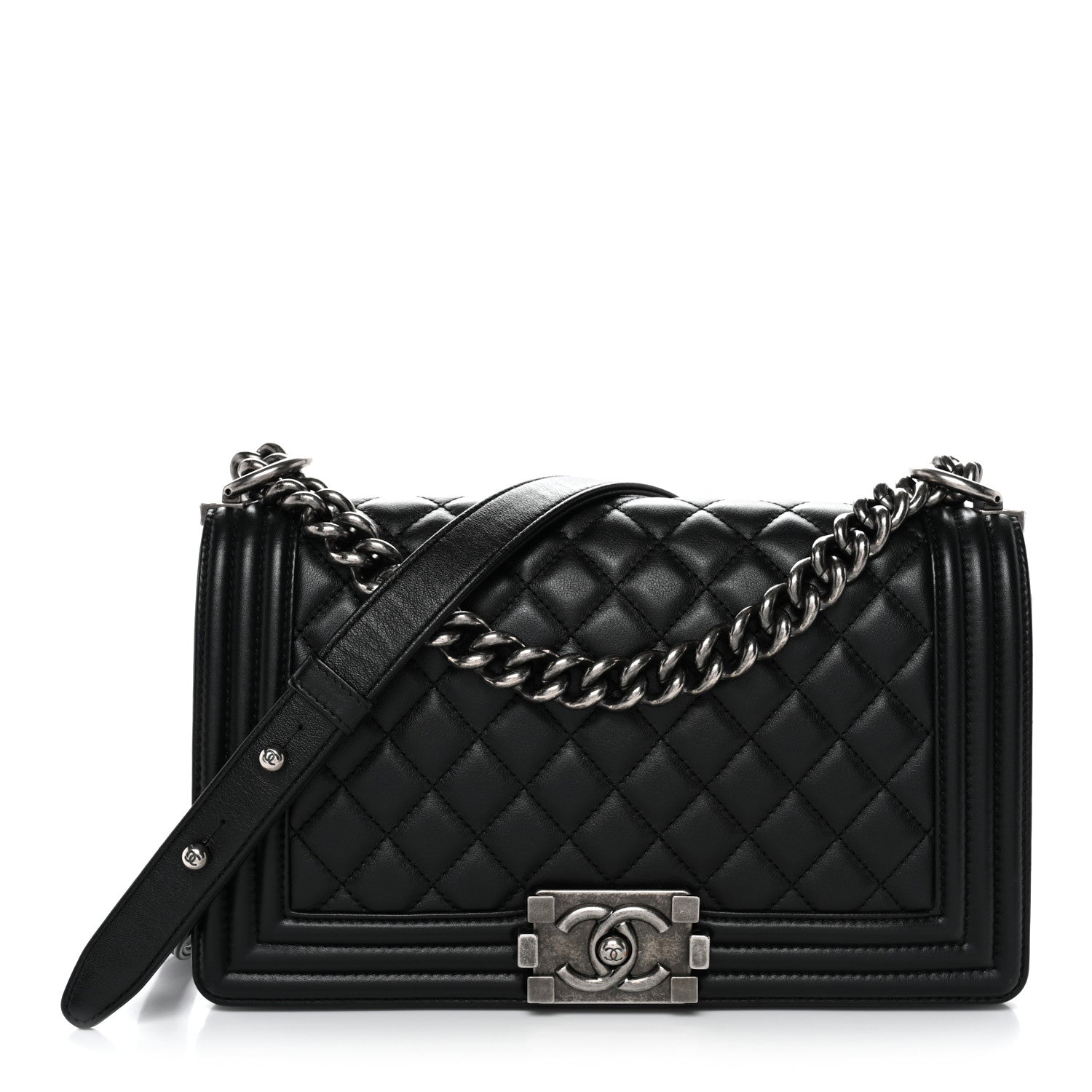 Lambskin Quilted Medium Boy Flap Black
