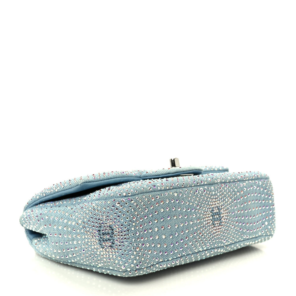 Denim Strass Evening Flap Bag Blue