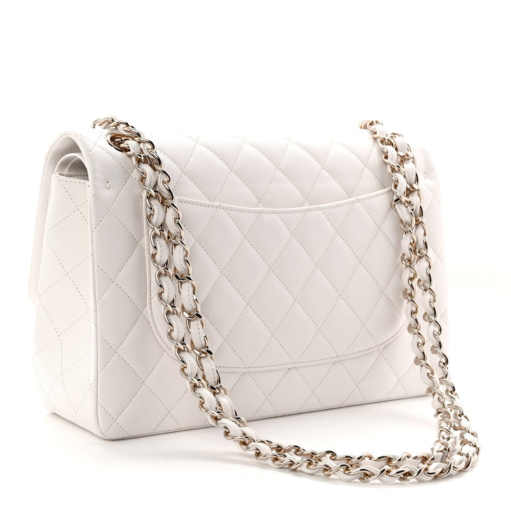 Caviar Quilted Jumbo Double Flap White