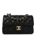 Lambskin Quilted Mini Rectangular Flap Black