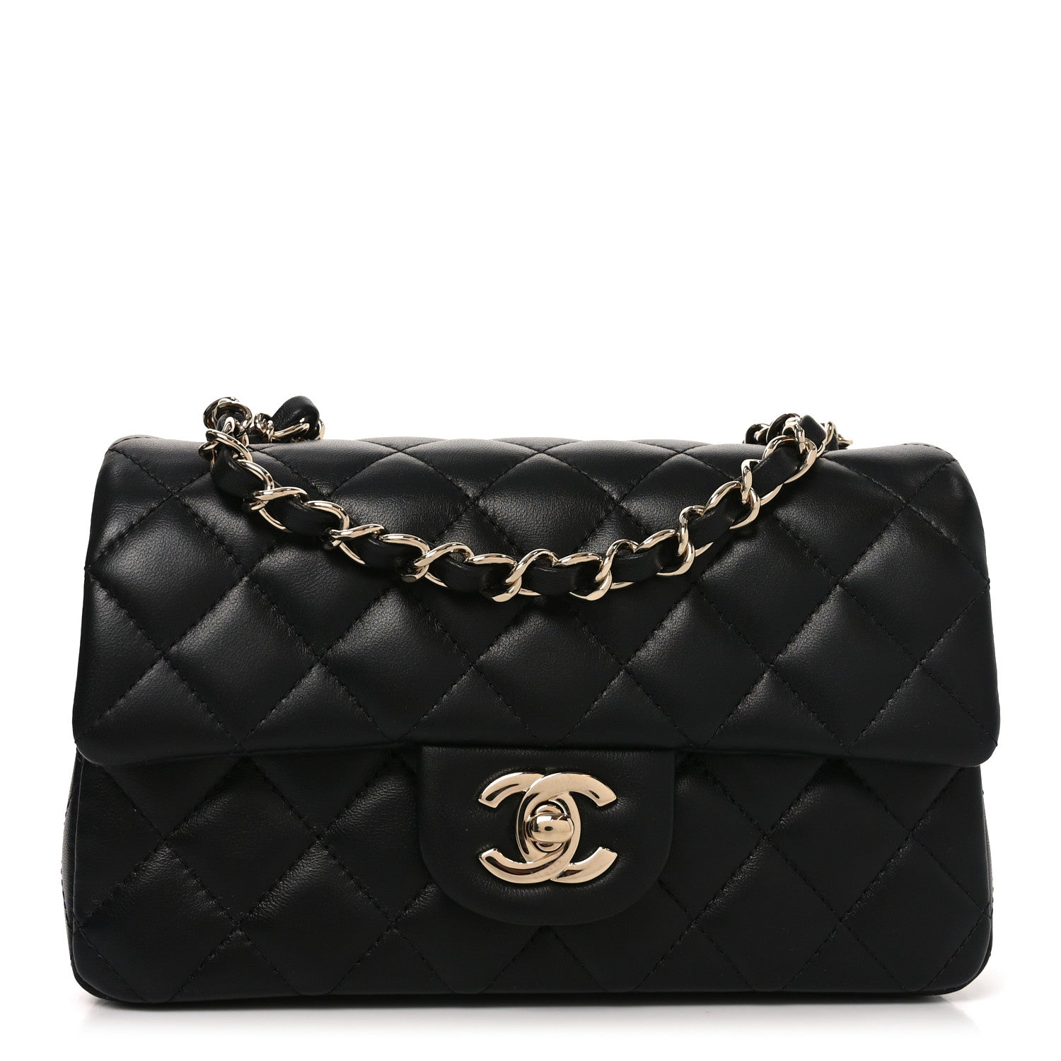 Lambskin Quilted Mini Rectangular Flap Black