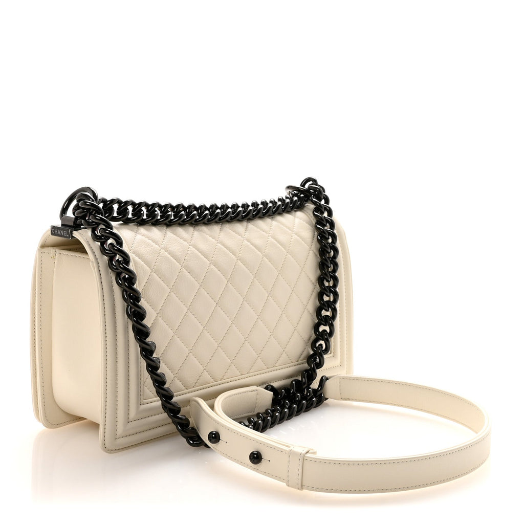 Calfskin Quilted Medium Boy Flap White