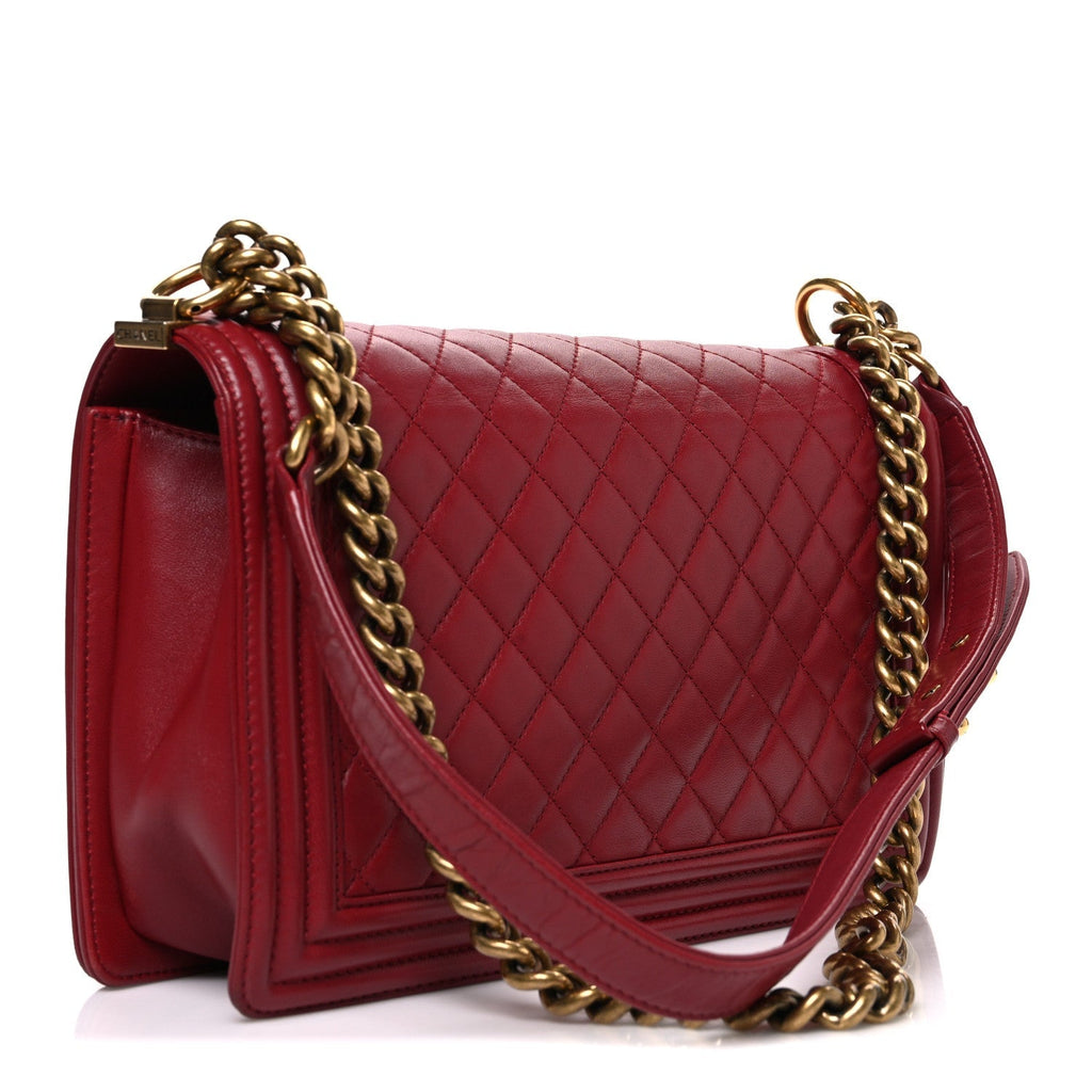 Lambskin Quilted New Medium Boy Flap Red