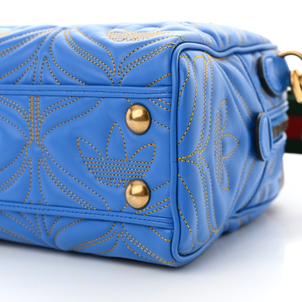 X ADIDAS Calfskin Trefoil Web GG Marmont Medium Duffle Bag Blue