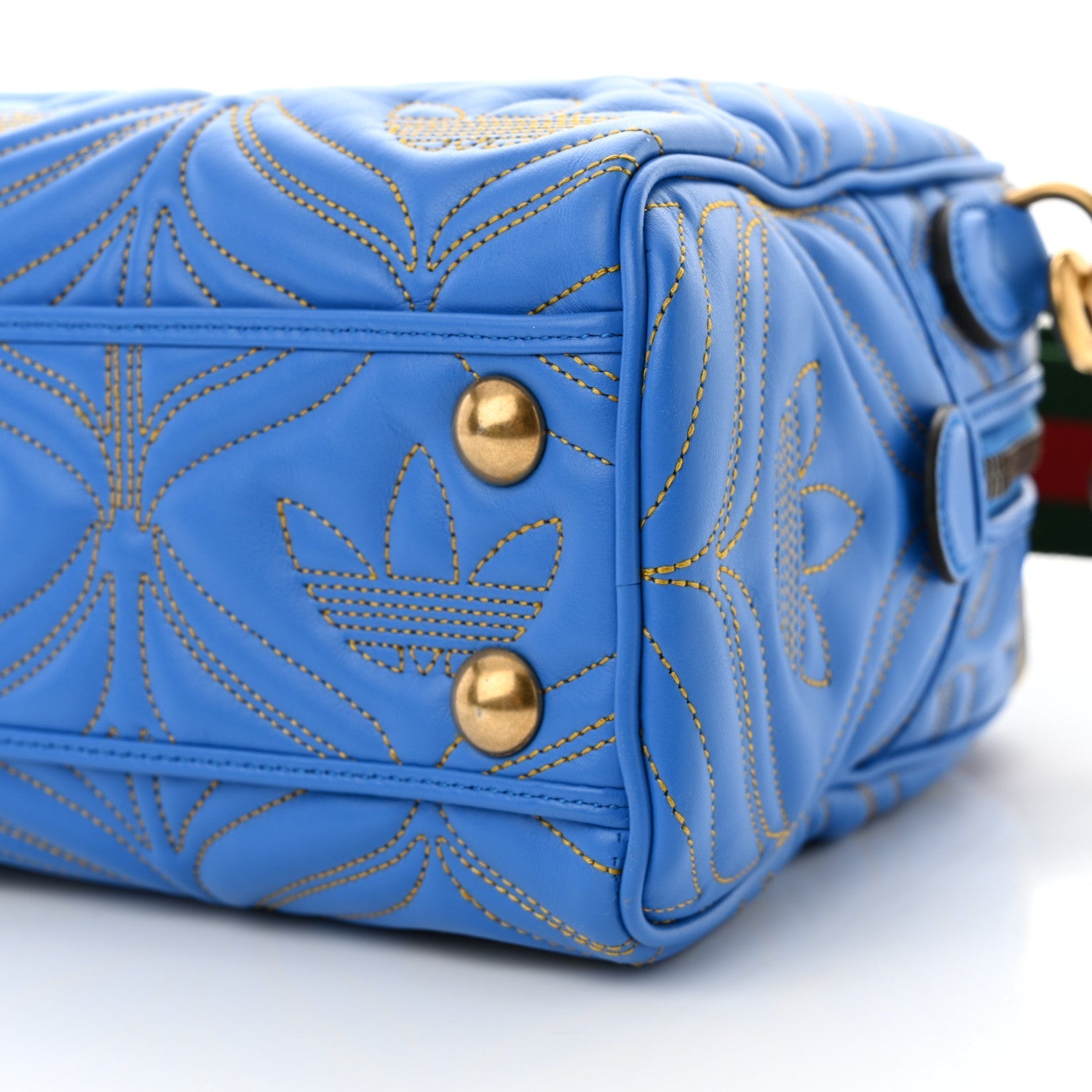 X ADIDAS Calfskin Trefoil Web GG Marmont Medium Duffle Bag Blue