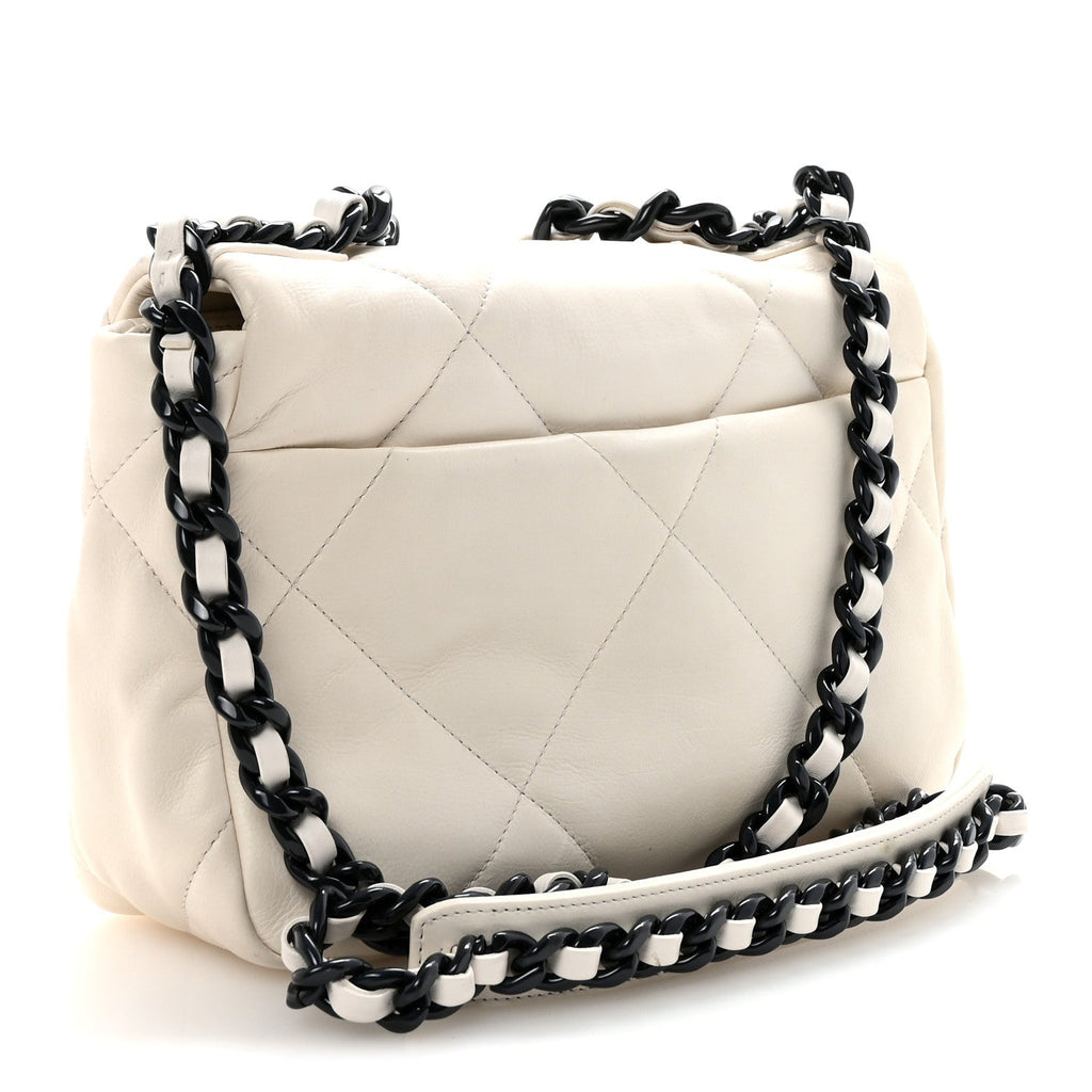 Glossy Calfskin Quilted Medium Chanel 19 Flap White Black