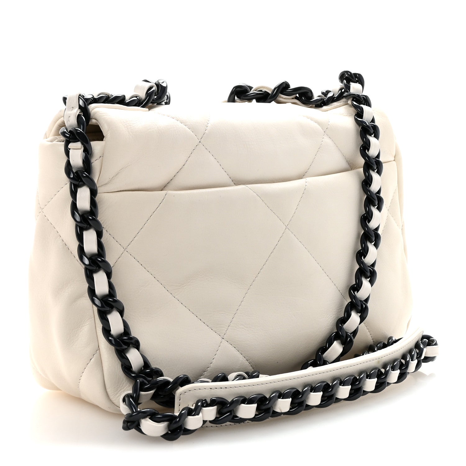Glossy Calfskin Quilted Medium Chanel 19 Flap White Black