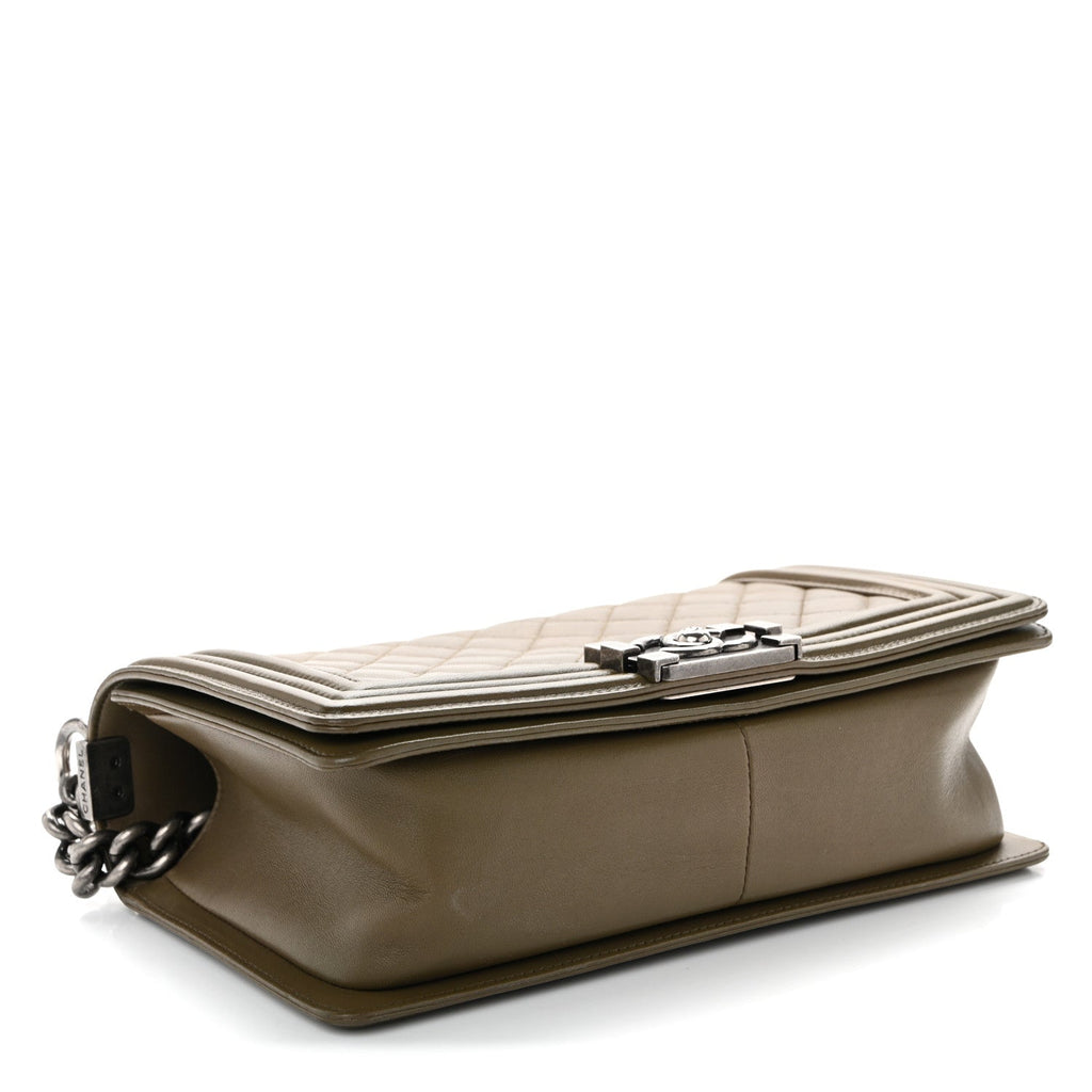Lambskin Quilted Medium Boy Flap Khaki
