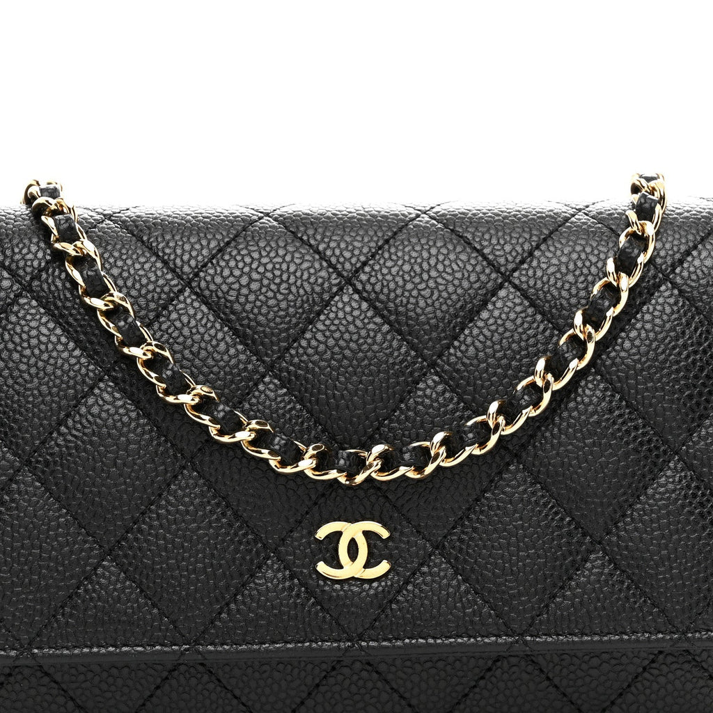 Caviar Quilted Wallet on Chain WOC Black