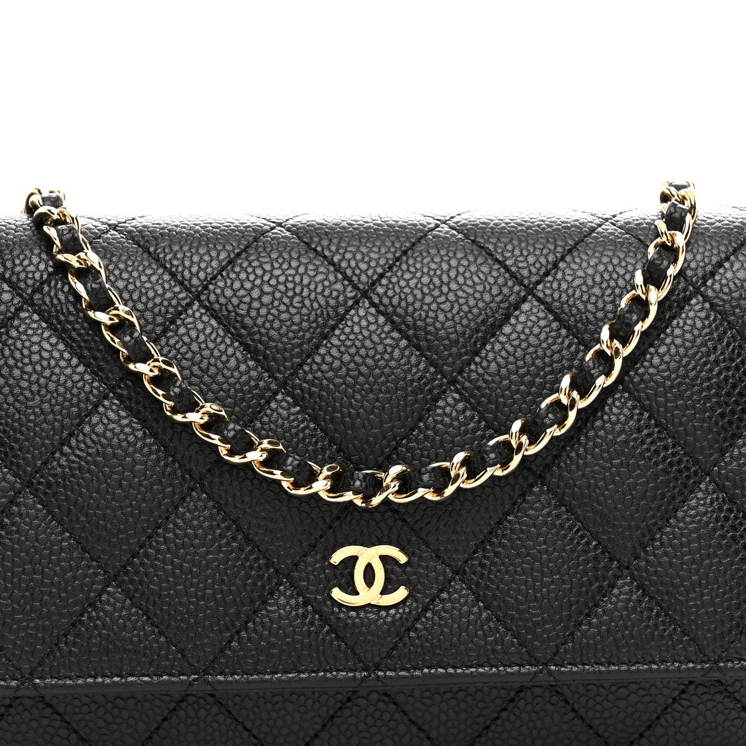 Caviar Quilted Wallet on Chain WOC Black