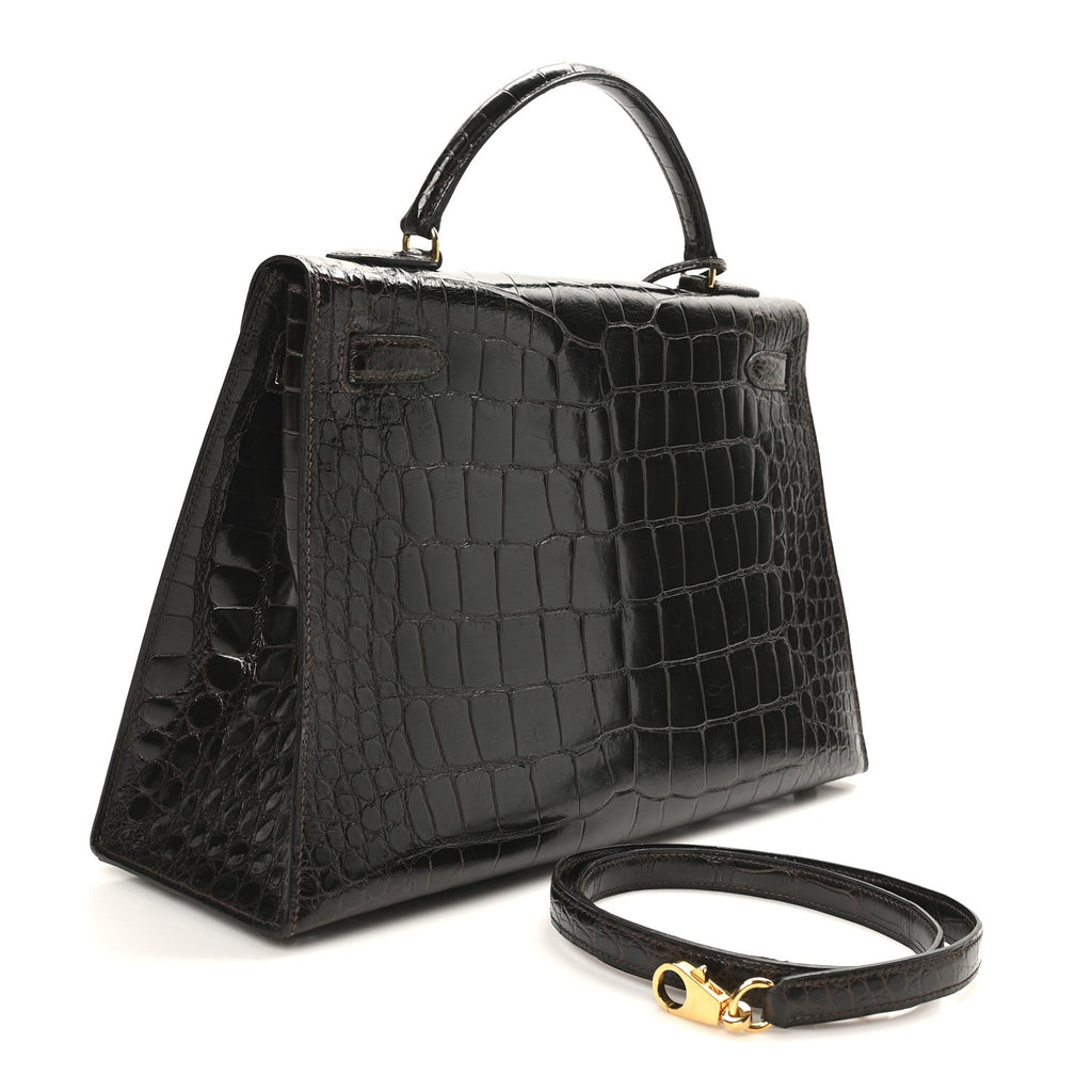 Shiny Alligator Kelly Sellier 32 Havane