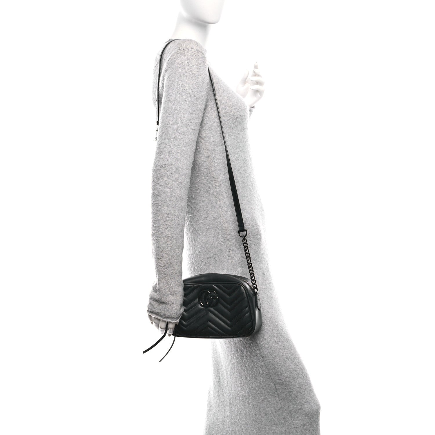 Calfskin Matelasse Monochrome Small GG Marmont Chain Shoulder Bag Black