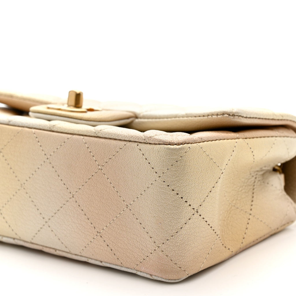Metallic Goatskin Quilted Mini Rectangular Flap Gold