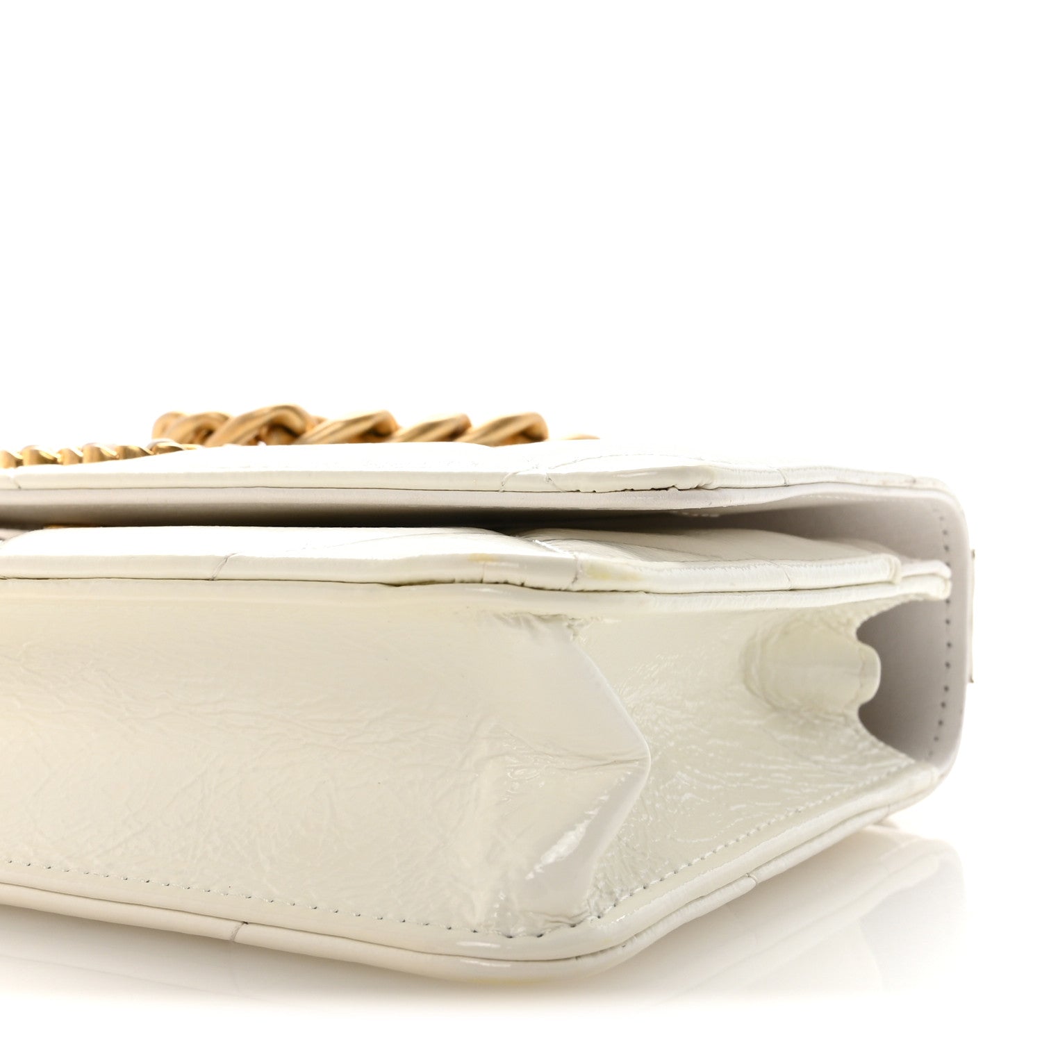 Shiny Crumpled Calfskin Quilted Chanel 19 Wallet On Chain WOC White