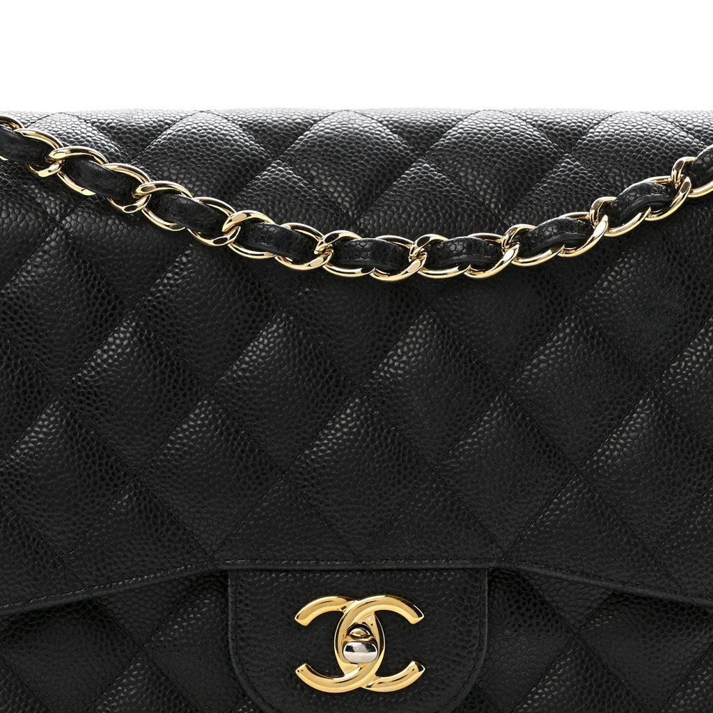 Caviar Quilted Jumbo Double Flap Black