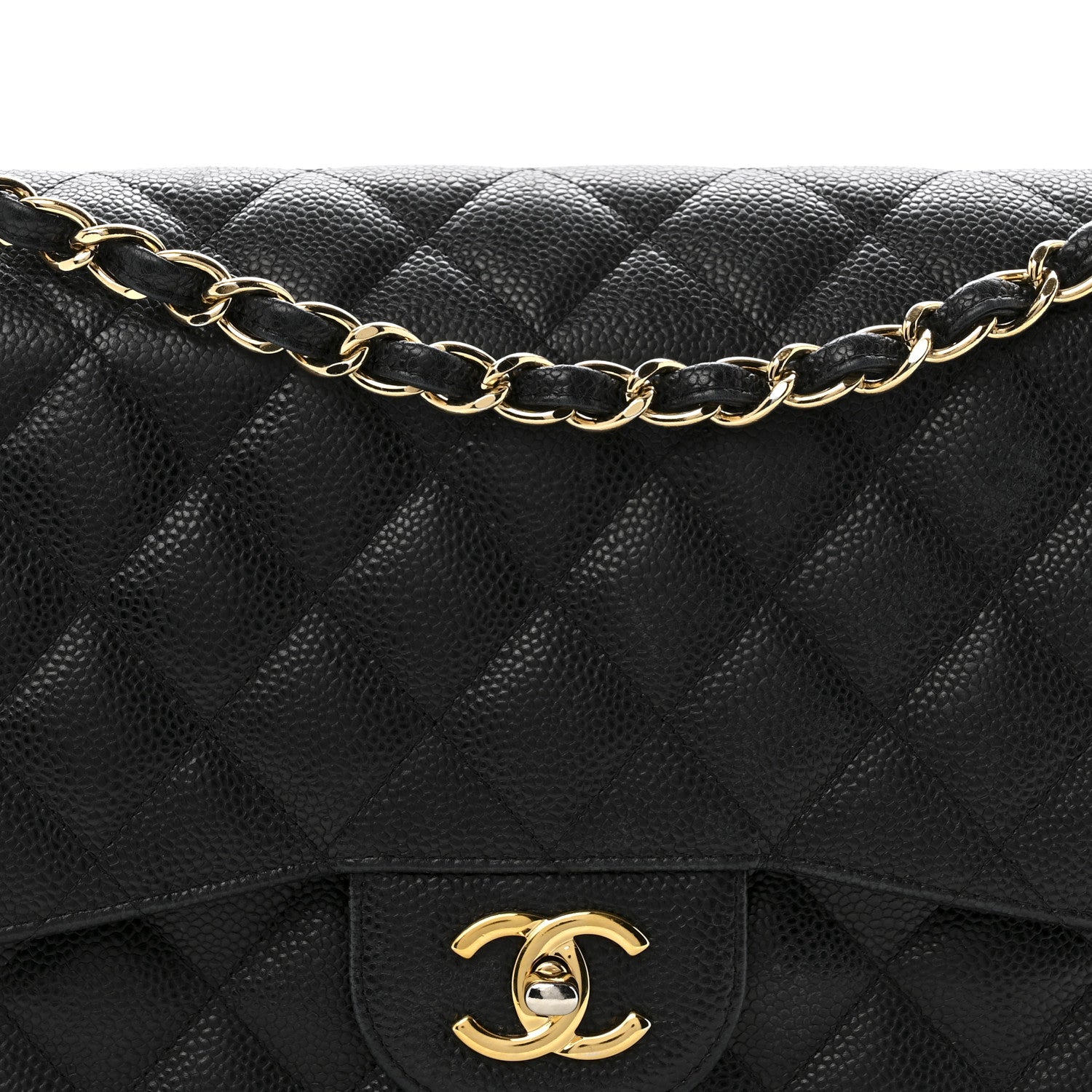 Caviar Quilted Jumbo Double Flap Black