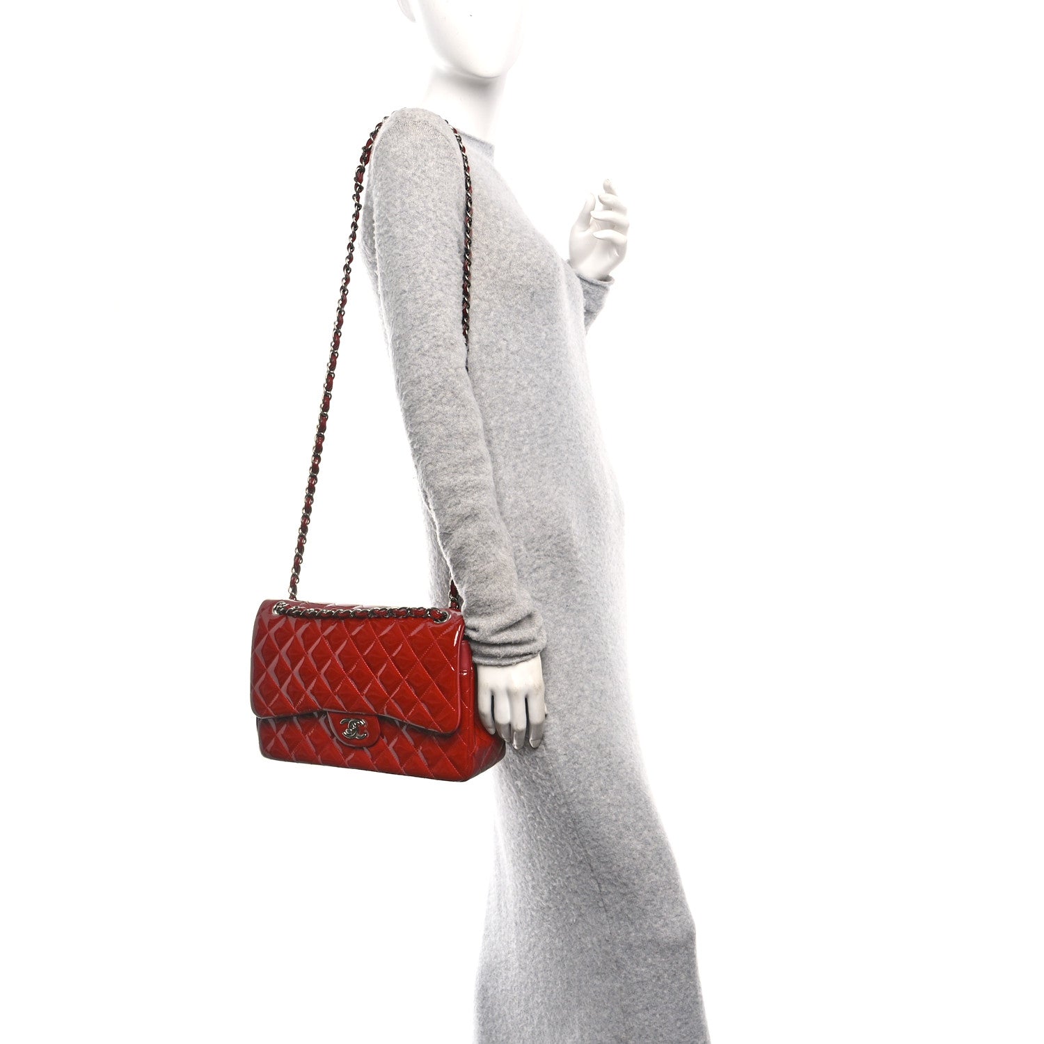 Patent Quilted Jumbo Double Flap Dark Red