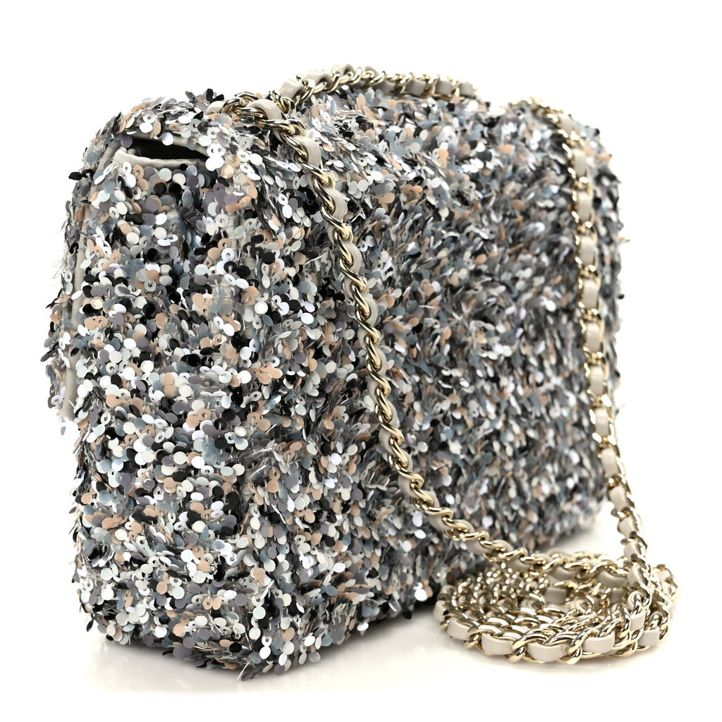 Sequin Mini Flap Gray Black White Pearly White