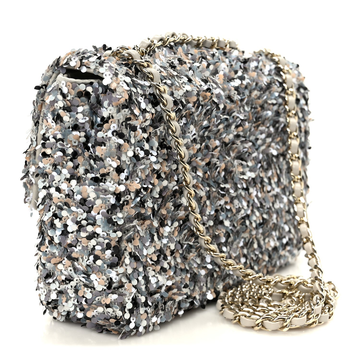 Sequin Mini Flap Gray Black White Pearly White
