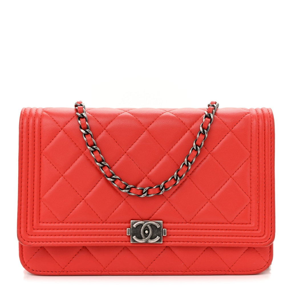 Lambskin Quilted Boy Wallet On Chain WOC Red