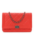 Lambskin Quilted Boy Wallet On Chain WOC Red