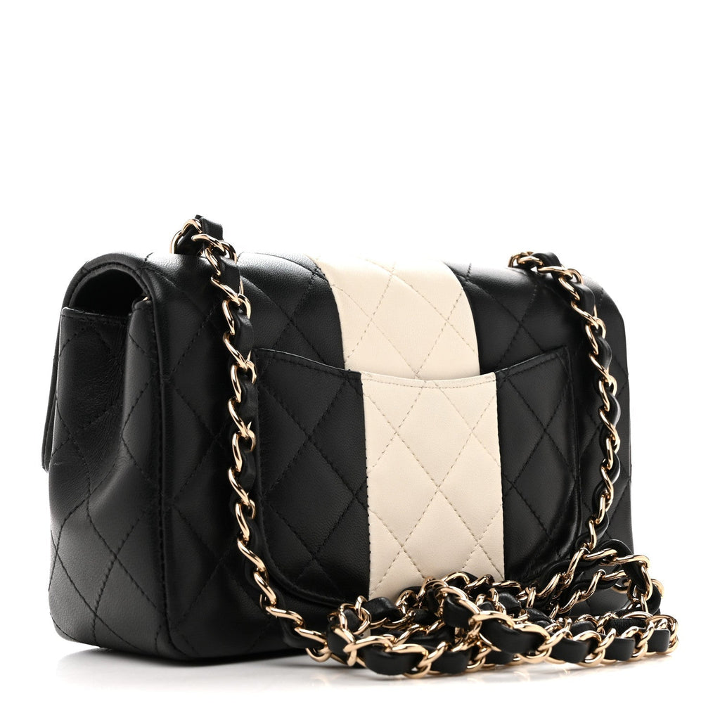 Lambskin Quilted Mini Rectangular Flap Black White