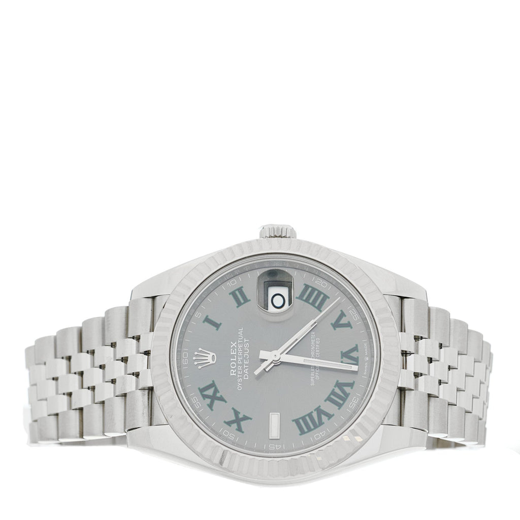 Stainless Steel 18K White Gold 41mm Oyster Perpetual Wimbledon Datejust Watch Slate 126334