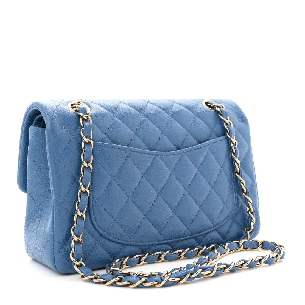 Caviar Quilted Small Double Flap Blue
