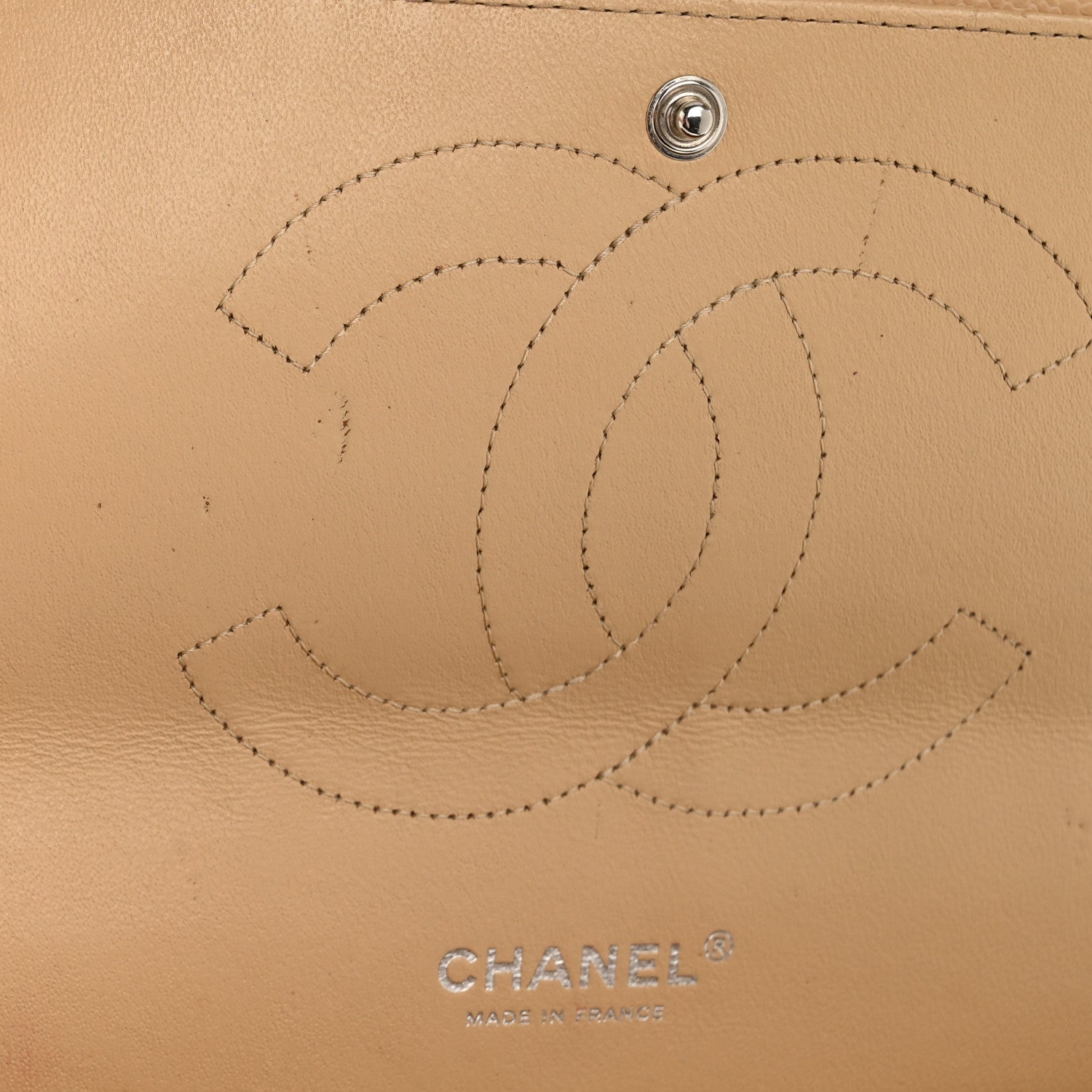 Caviar Quilted Jumbo Double Flap Beige Clair