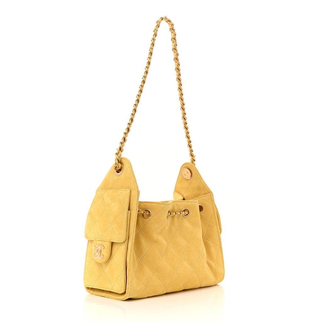 Suede Quilted Mini Chanel 25 Handbag Yellow