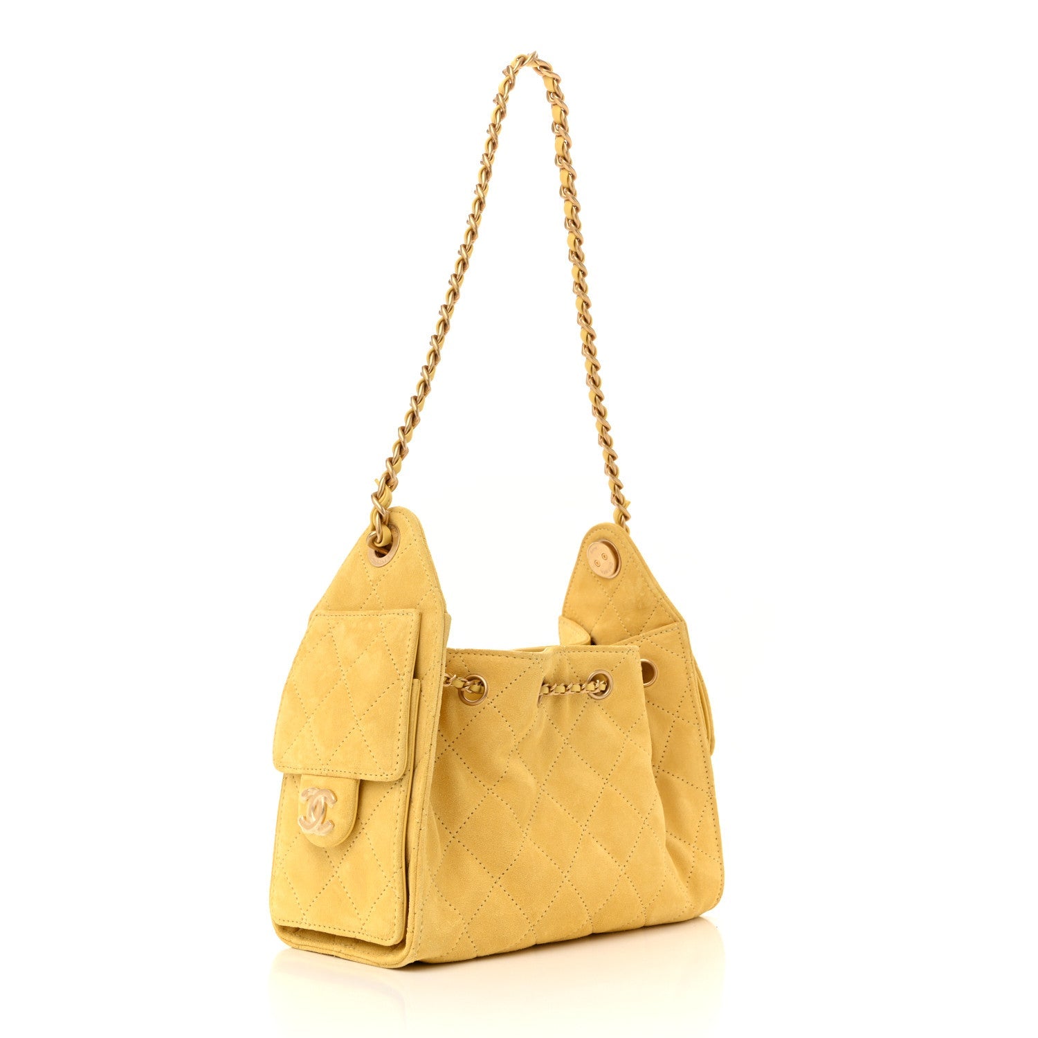Suede Quilted Mini Chanel 25 Handbag Yellow