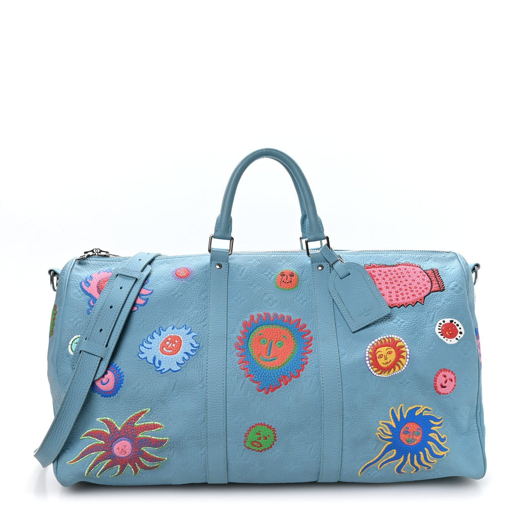 LV X YK Taurillon Monogram Keepall Bandouliere 50 Blue Multicolor