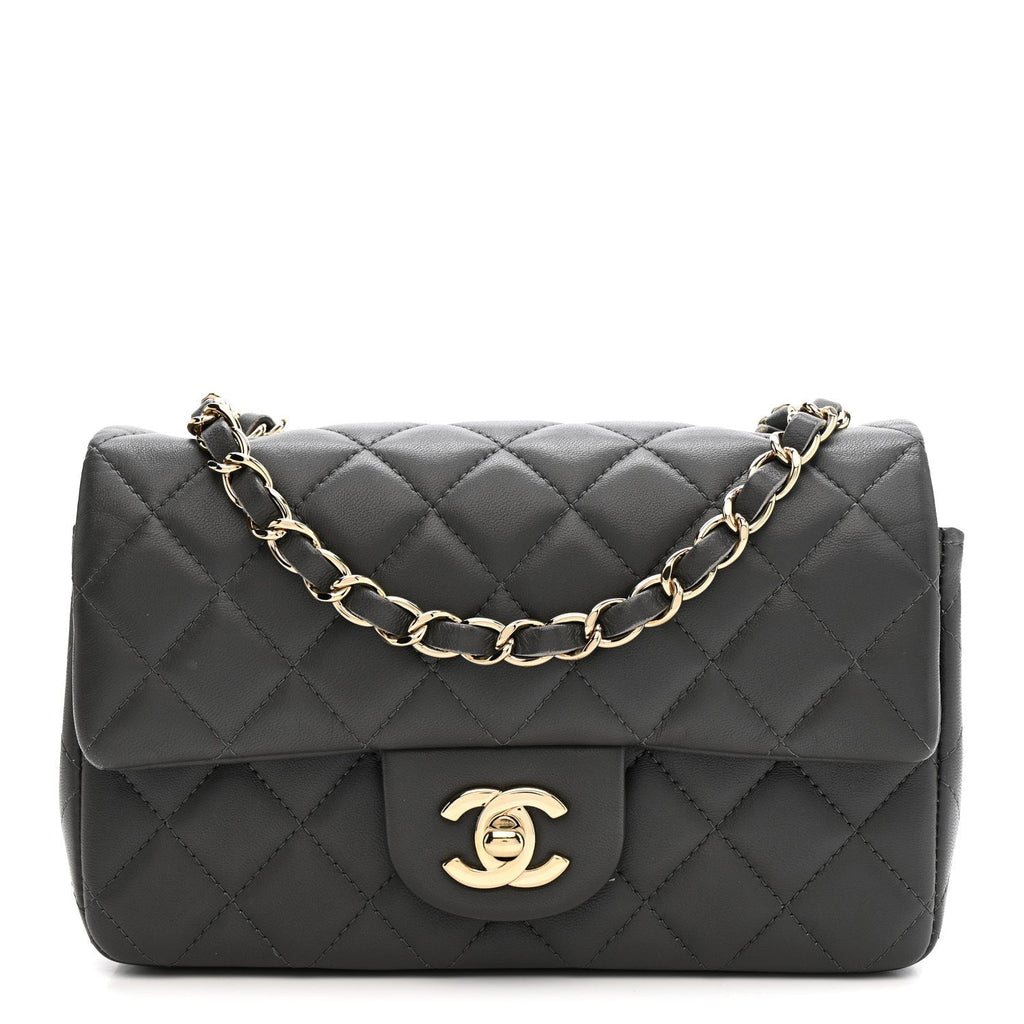 Lambskin Quilted Mini Rectangular Flap Dark Grey