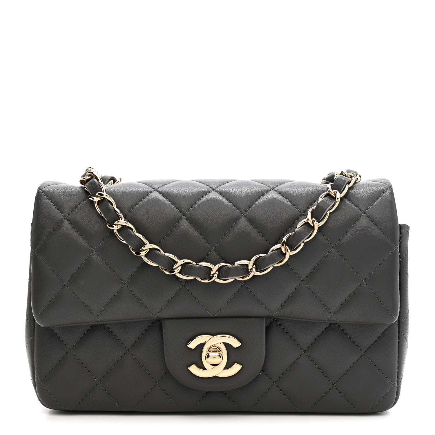 Lambskin Quilted Mini Rectangular Flap Dark Grey
