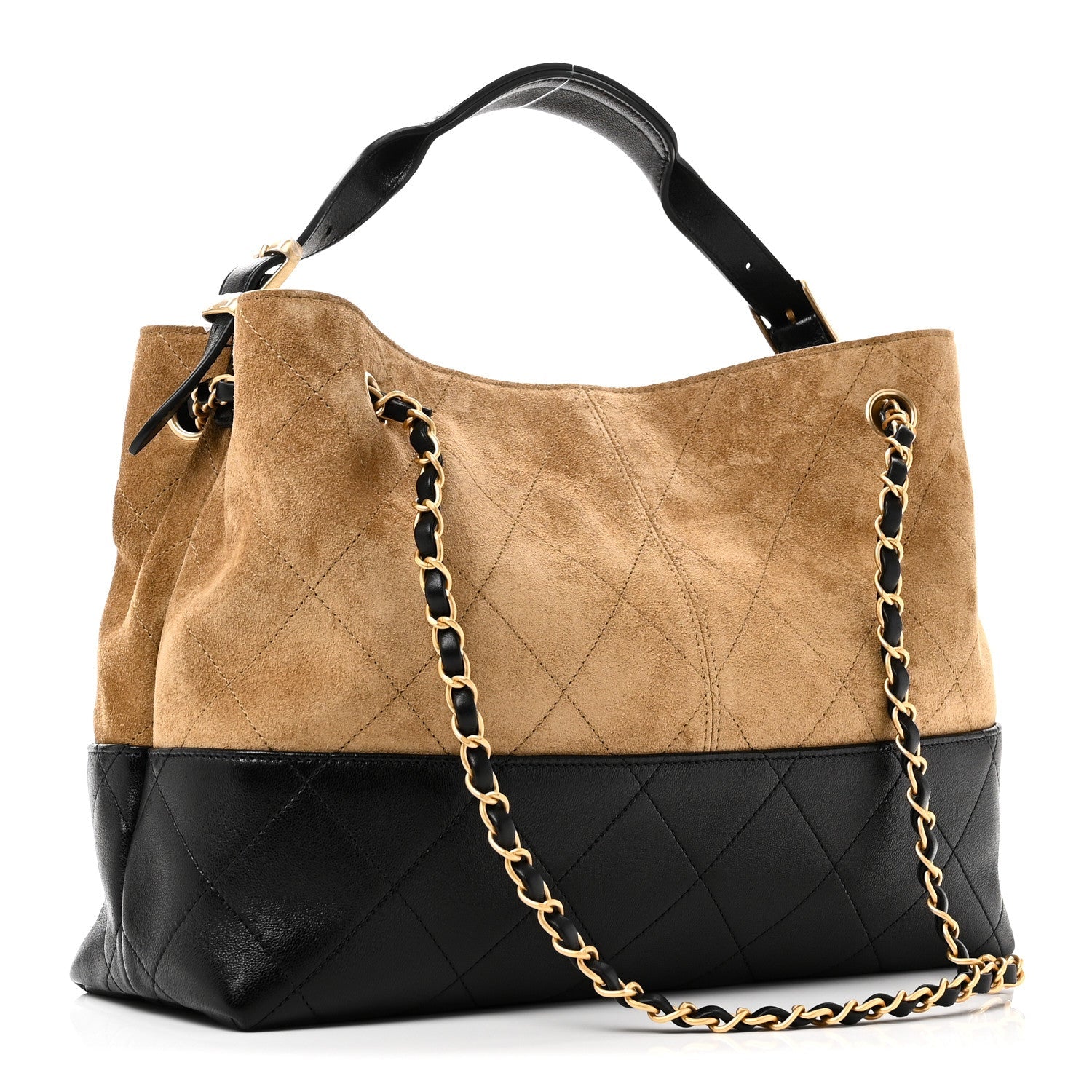 Suede Calfskin Shiny Lambskin Quilted Small Coco Base Shopping Bag Beige Black