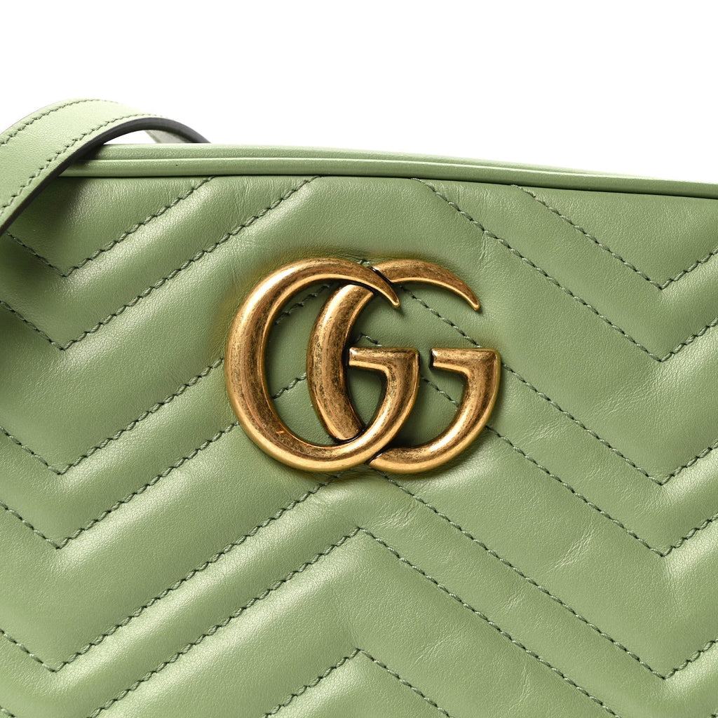 Calfskin Matelasse Small GG Marmont Chain Shoulder Bag Salamander Green