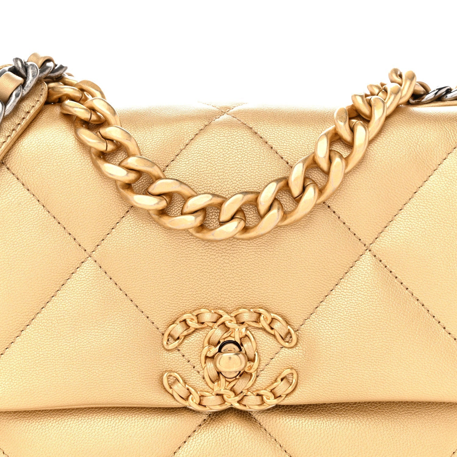 Metallic Goatskin Quilted Medium Chanel 19 Flap Gold