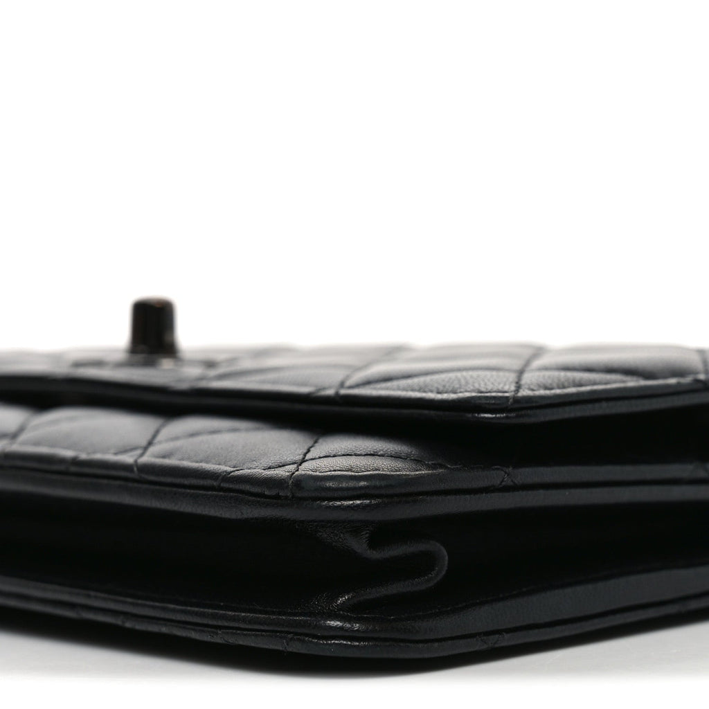 Lambskin Quilted Trendy CC Wallet On Chain WOC So Black