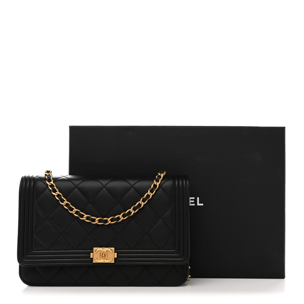 Lambskin Quilted Boy Wallet On Chain WOC Black