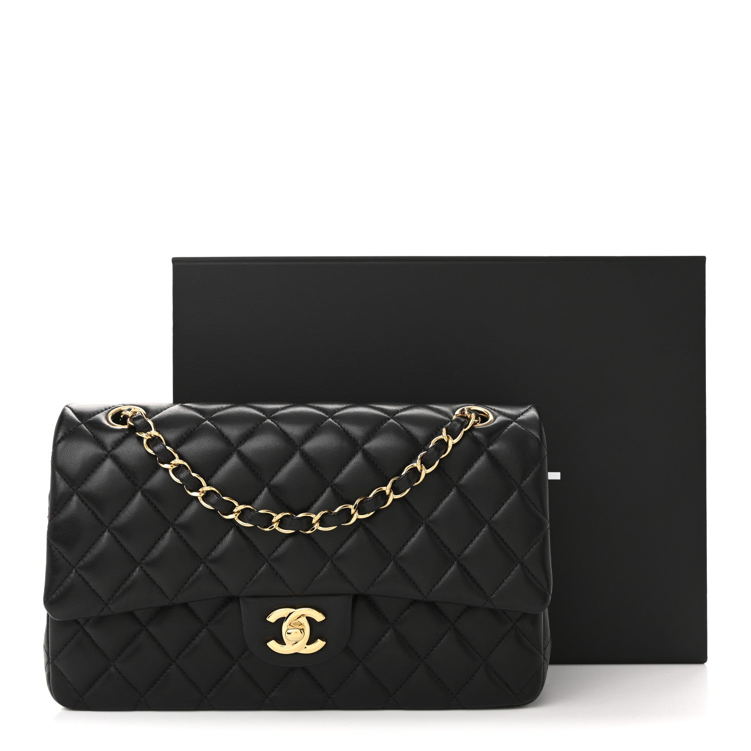 Lambskin Quilted Medium Double Flap Black