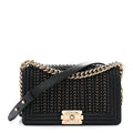 Calfskin Braided Medium Boy Flap Black