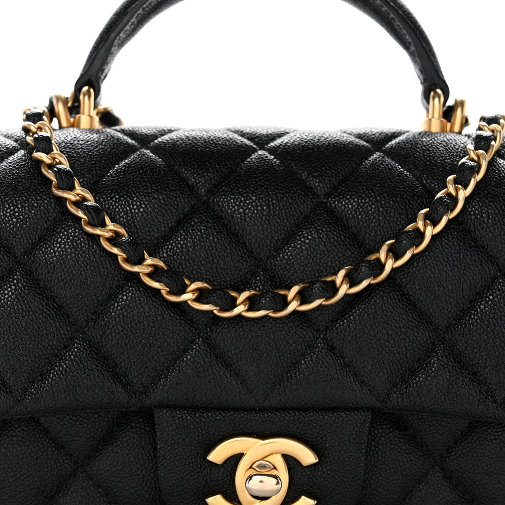 Caviar Quilted Mini Top Handle Rectangular Flap Black