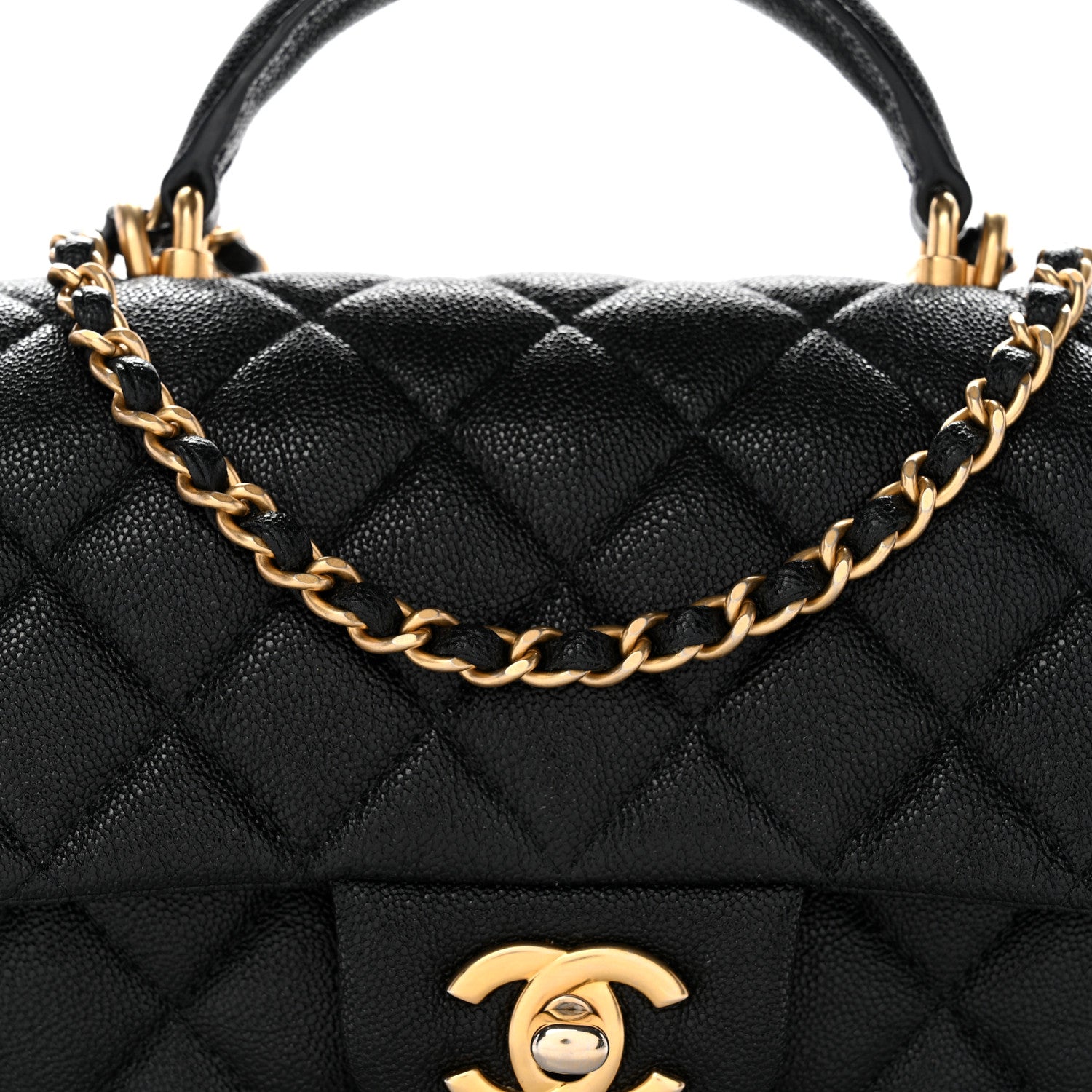 Caviar Quilted Mini Top Handle Rectangular Flap Black