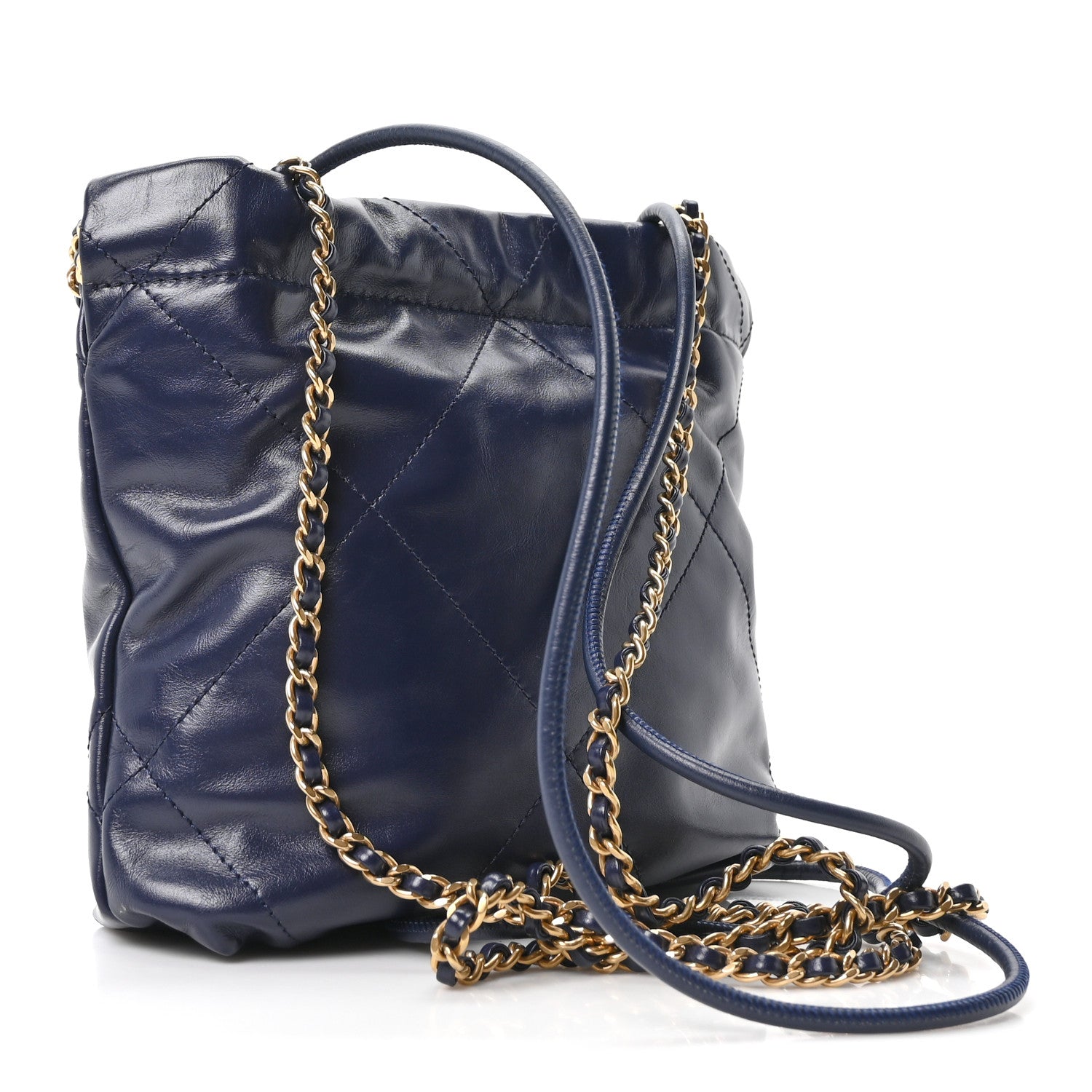 Shiny Calfskin Quilted Mini Chanel 22 Navy Blue