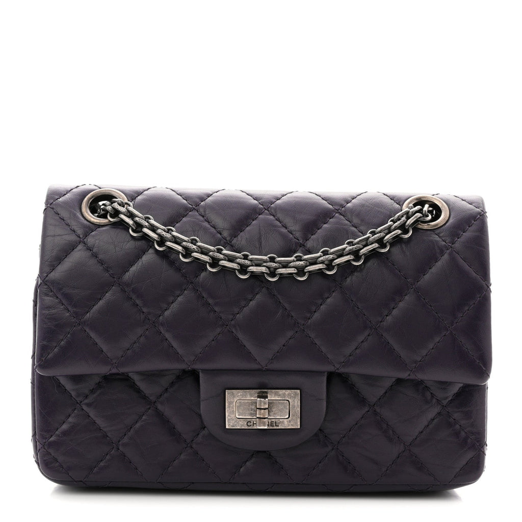 Aged Calfskin Quilted 2.55 Reissue Mini Flap Dark Purple