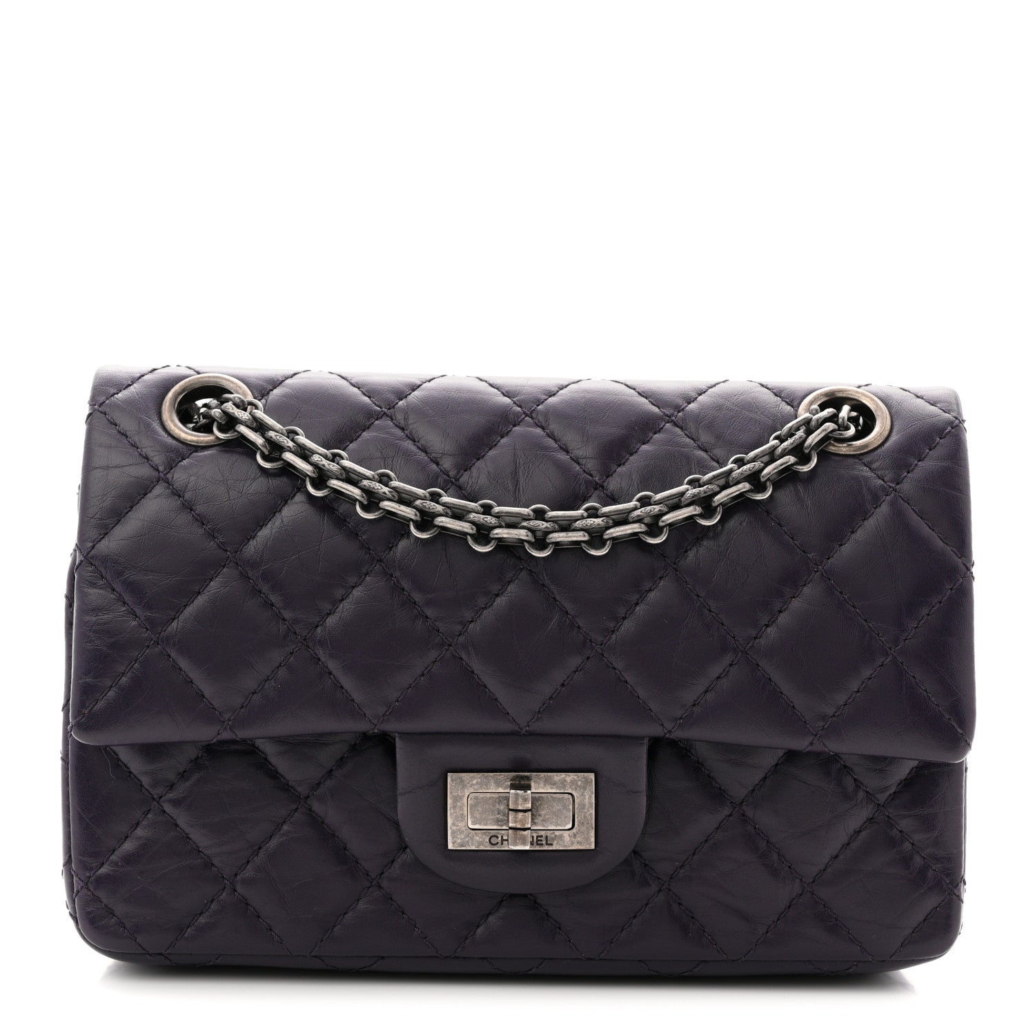 Aged Calfskin Quilted 2.55 Reissue Mini Flap Dark Purple